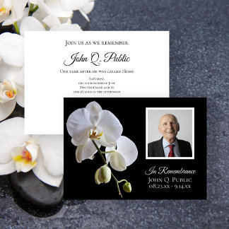 White Orchids on Black Death Anniversary Invitation