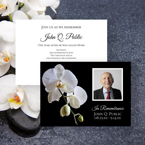 White Orchids on Black Death Anniversary Invitation
