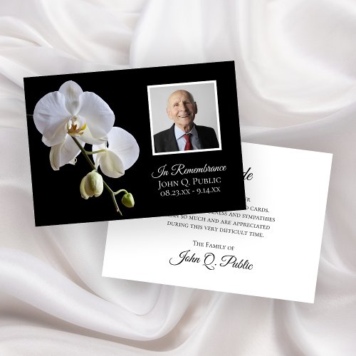 White Orchids on Black Funeral Sympathy Thank You Card