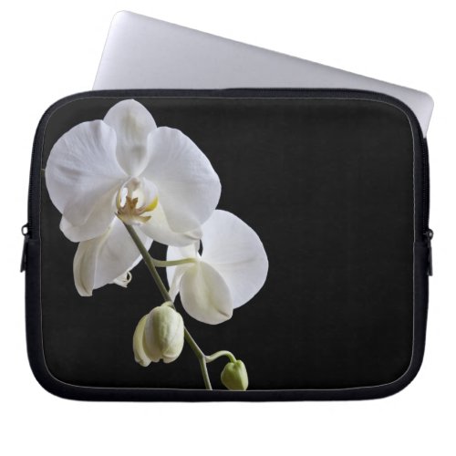White Orchids on Black Laptop Sleeve