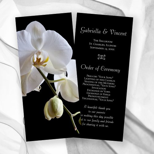 White Orchids on Black Wedding Programs