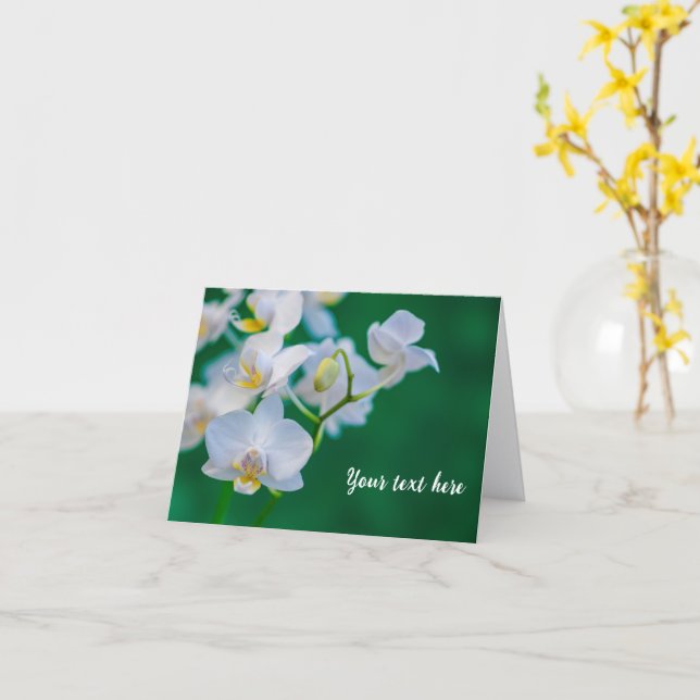 White Orchids on Green Greeting card (Yellow Flower)