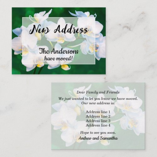 White Orchids on Green New Address Announcement