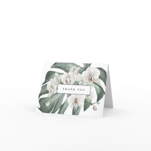 White Orchids on Monstera Tropical Thank You Card