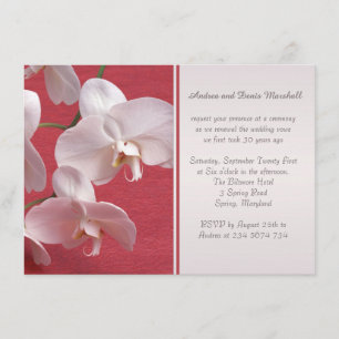 White orchids on red Wedding Vow Renewal Invitation