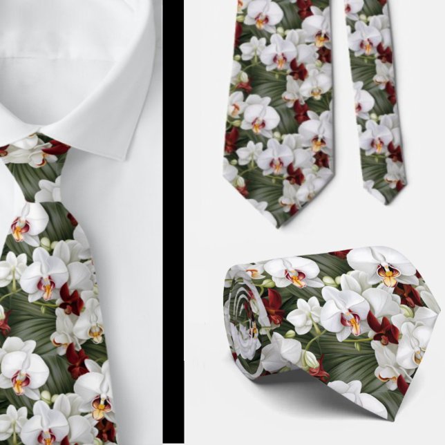 White Orchids Orchid Floral Flowers  Neck Tie (Creator Uploaded)