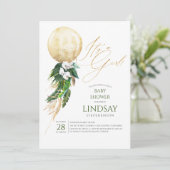 White Orchids Palm Leaves Gold Balloon Baby Shower Invitation (Standing Front)
