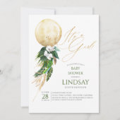 White Orchids Palm Leaves Gold Balloon Baby Shower Invitation (Front)