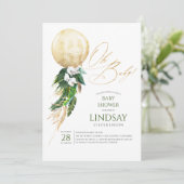 White Orchids Palm Leaves Gold Balloon Oh Baby Invitation (Standing Front)