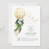 White Orchids Palm Leaves Gold Balloon Oh Baby Invitation (Front)