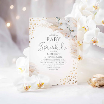 White Orchids Pampas Grass Baby Shower Sprinkle Invitation by lovelywow at Zazzle