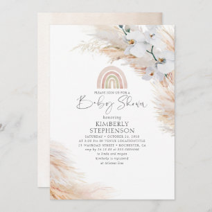 White Orchids Pampas Grass Rainbow Baby Shower Invitation