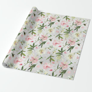 White Orchids Peonies & Pink Petals Floral Garden Wrapping Paper