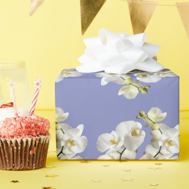 White Orchids Periwinkle Purple Birthday Wedding Wrapping Paper (Birthday Party)