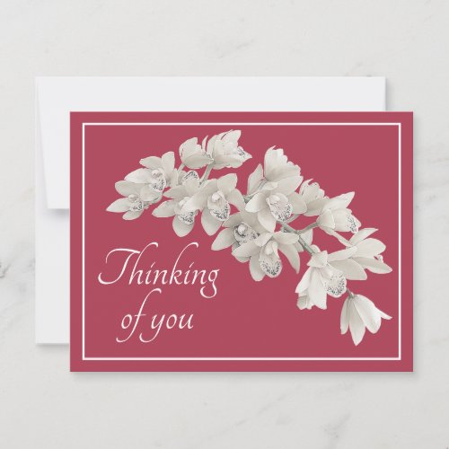 White Orchids Pink Background Thinking of You Postcard