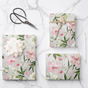 White Orchids Pink Peonies & Flower Petals Garden Wrapping Paper Sheets