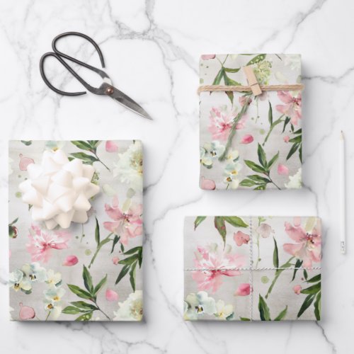 White Orchids Pink Peonies  Flower Petals Garden Wrapping Paper Sheets