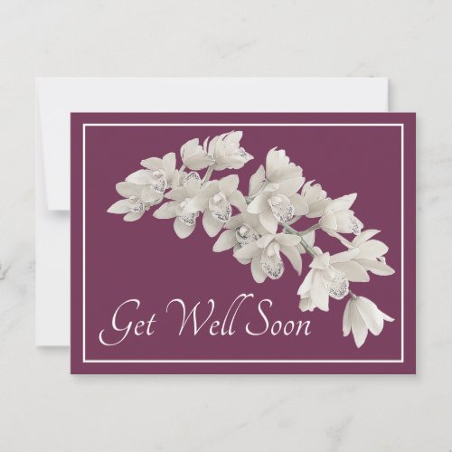 White Orchids Purple Background Get Well Soon Postcard