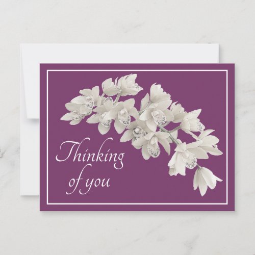 White Orchids Purple Background Thinking of You Postcard