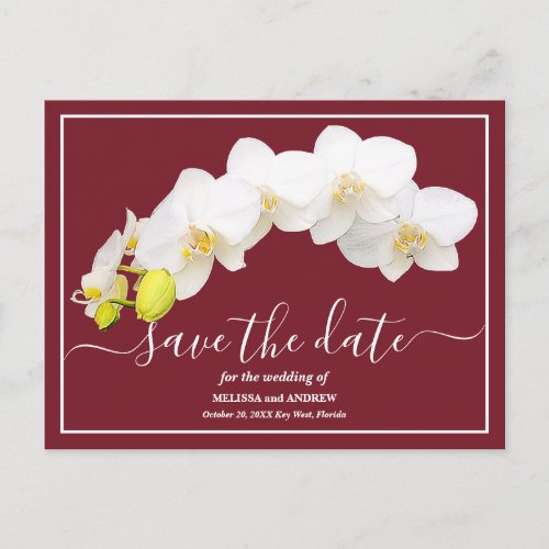 White Orchids Red Background Save The Date Postcard