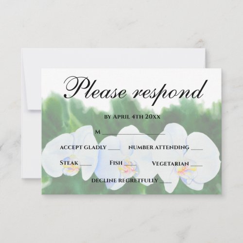 white orchids RSVP card