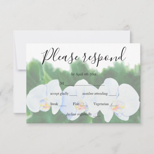 white orchids RSVP card