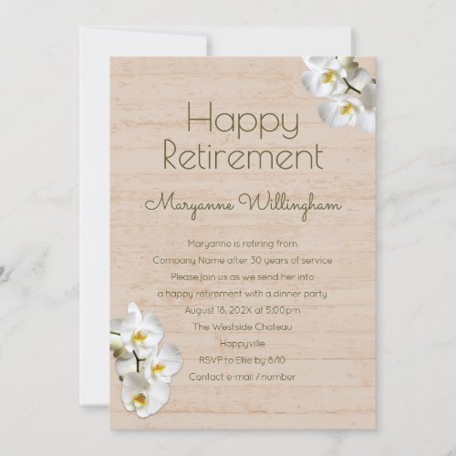 White Orchids Rustic Retirement Party Invitation