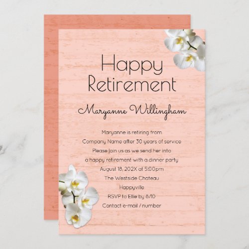 White Orchids Rustic Retirement Party Invitation