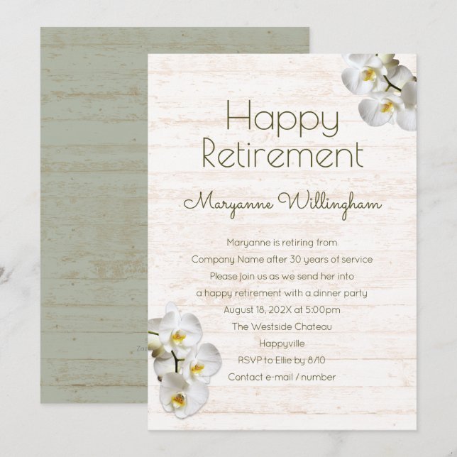 White Orchids Rustic Retirement Party Invitation (Front/Back)