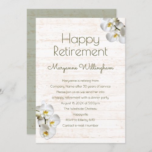 White Orchids Rustic Retirement Party Invitation