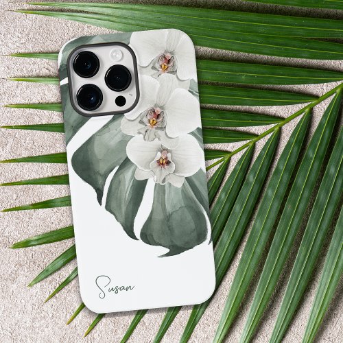 White Orchids Tropical Floral with Your Name Case_Mate iPhone 14 Pro Max Case