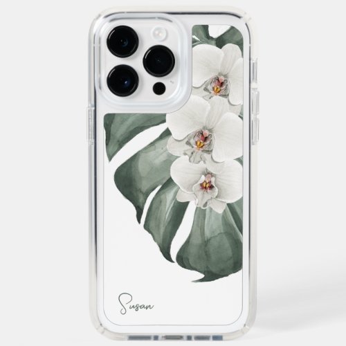 White Orchids Tropical Floral with Your Name Speck iPhone 14 Pro Max Case