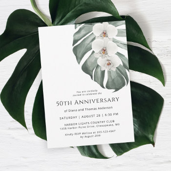 White Orchids Tropical Paradise 50th Anniversary Invitation by Oasis_Landing at Zazzle