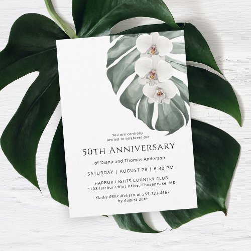 White Orchids Tropical Paradise 50th Anniversary Invitation