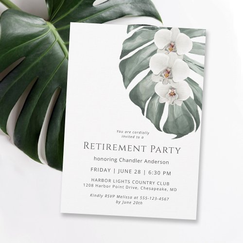 White Orchids Tropical Paradise Retirement Party Invitation