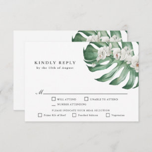 White Orchids Tropical Wedding RSVP with Entrees