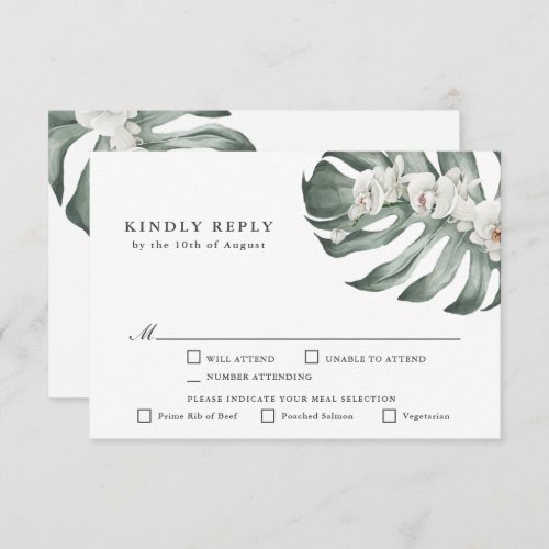 White Orchids Tropical Wedding RSVP with Entrees