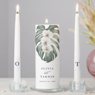 White Orchids Tropical Wedding Unity Candle Set