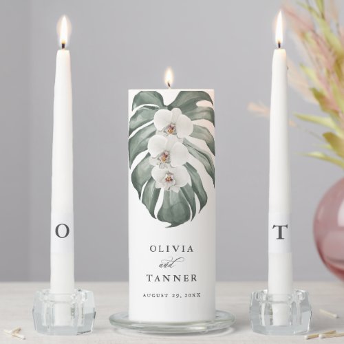 White Orchids Tropical  Wedding Unity Candle Set