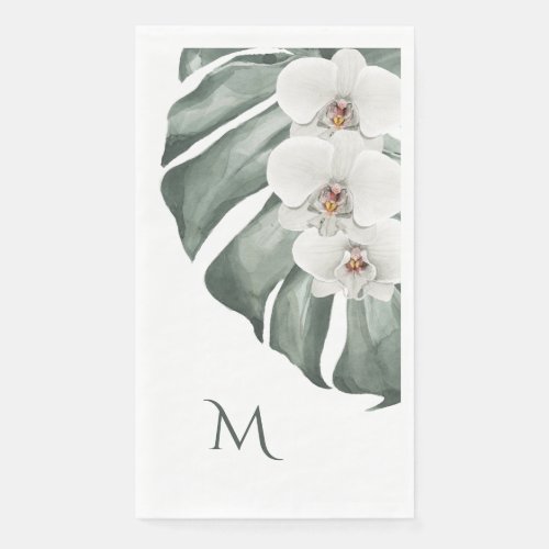  White Orchids Tropical with Monogram Initial Paper Guest Towels