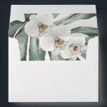 White Orchids Tropical with Return Address Envelope<br><div class="desc">A lush tropical theme makes this envelope a beautiful choice for weddings or events with an island style or beach theme. The inside of the envelope has a watercolor floral motif with a Monstera with three elegant white orchids. The back flap of the envelope has an orchid branch placed above...</div>