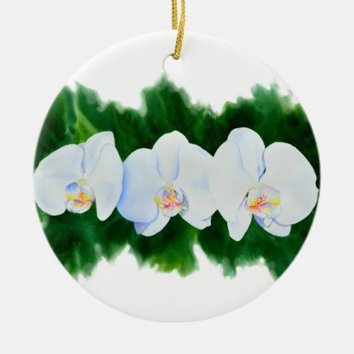 white orchids water color floral ceramic ornament