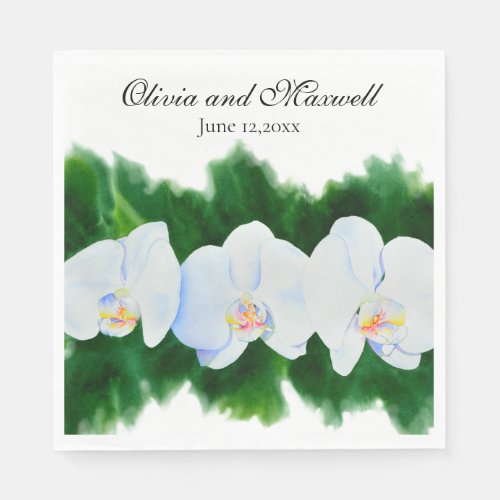 white orchids water color floral napkins