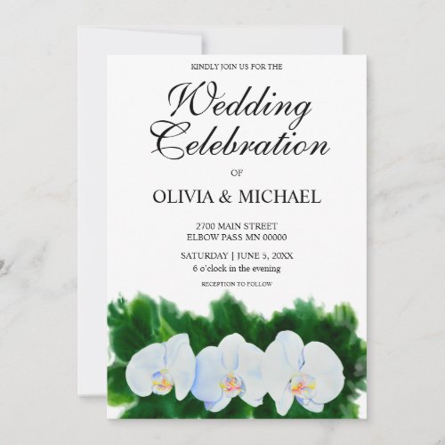 white orchids watercolor floral painting invitation