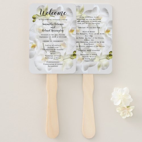 White Orchids Wedding Fan Program Template