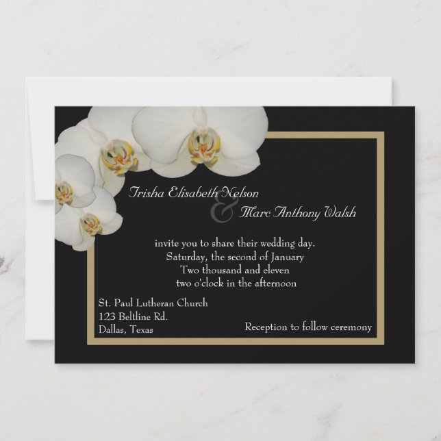 White Orchids Wedding Invitation (Front)