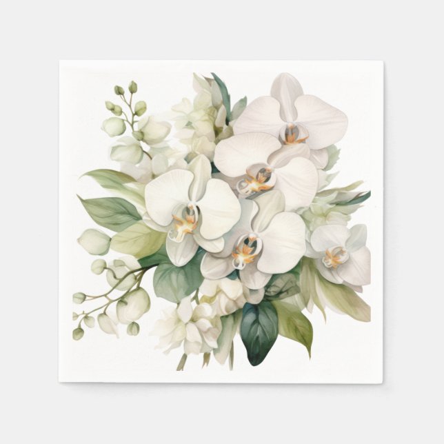 White Orchids Wedding Napkins (Front)