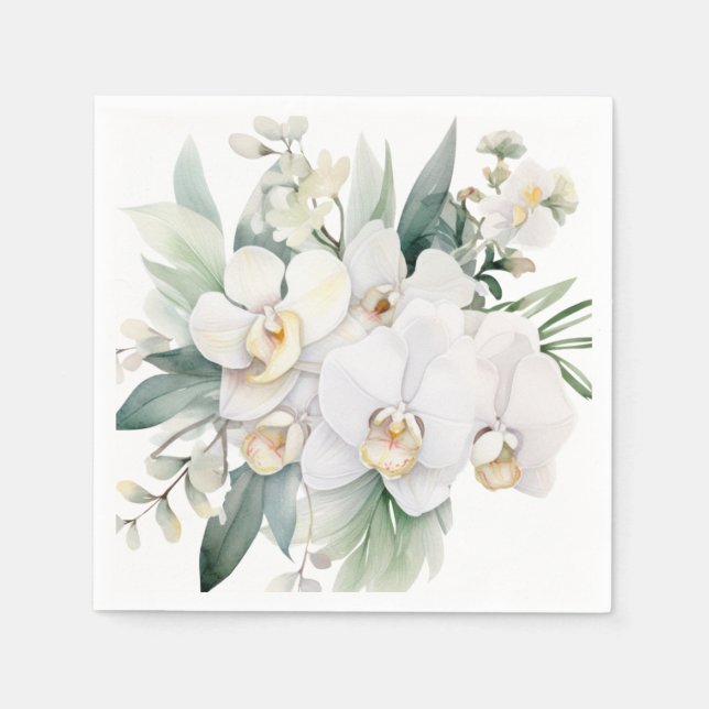White Orchids Wedding Napkins (Front)