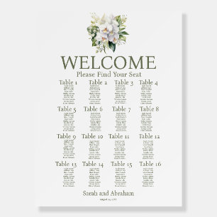 White Orchids Wedding Seating Chart Foam Board