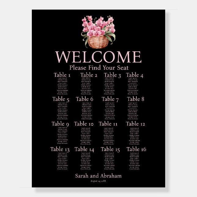 White Orchids Wedding Seating Chart Foam Board (Front)